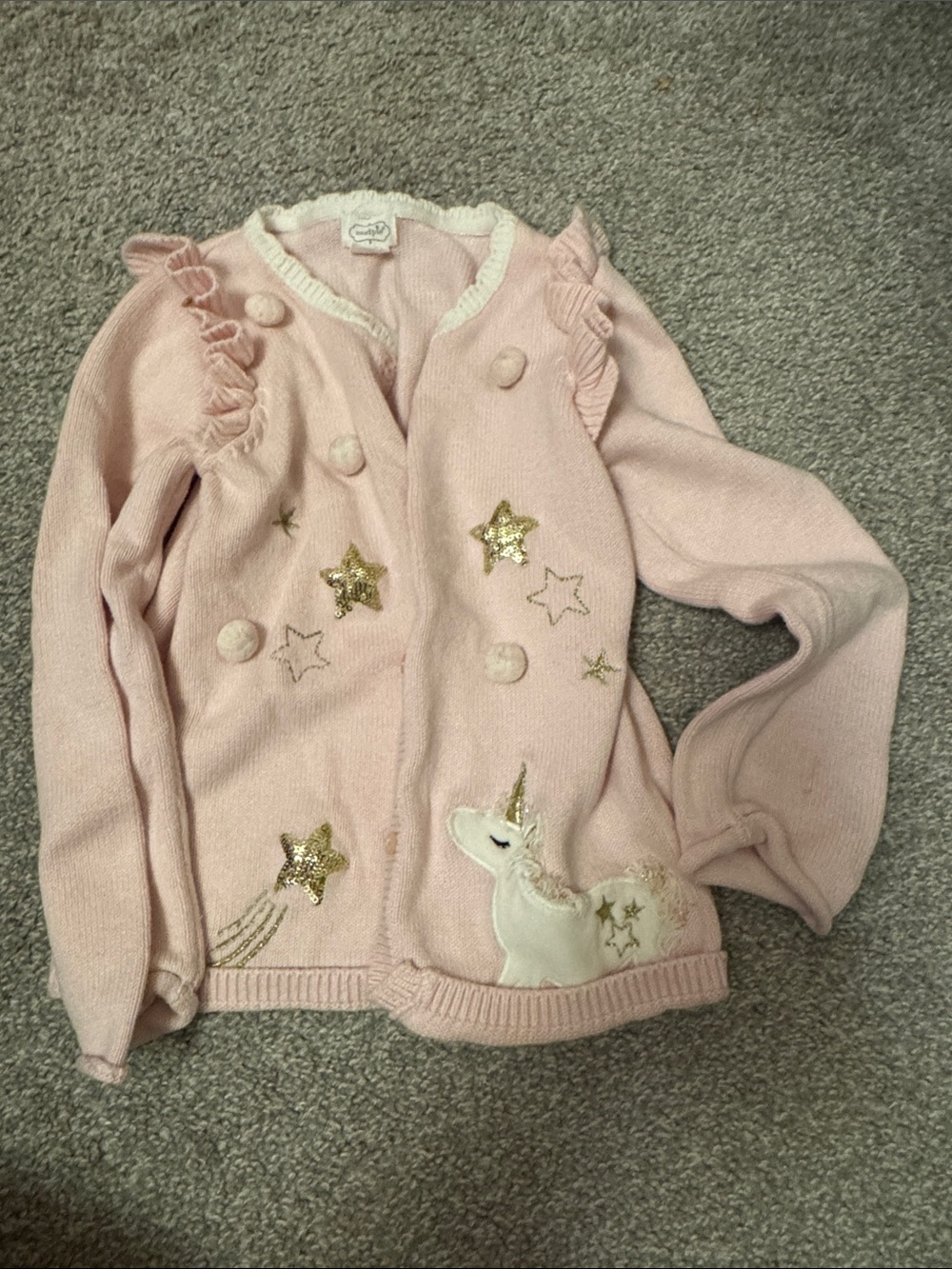 Mud Pie Pink Unicorn Knit Cardigan with Gold Star Accents